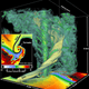 The simulation revealed several structures that make up a fully-formed tornado, including the streamwise vorticity current (SVC), thought to be a main driver of the tornadic activity (seen in yellow). (Image: University of UW-Madison)